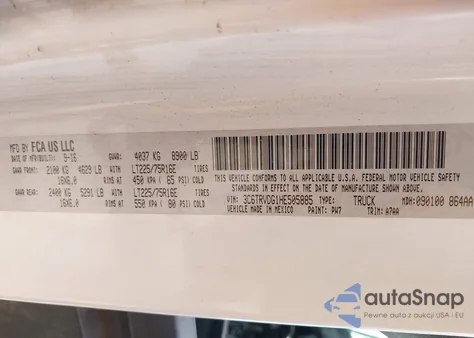 2017 Ram Promaster 2500 High Roof 159 Wb из США, поврежденный, VIN 3C6TRVDG1HE505885